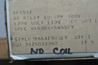 WESTINGHOUSE BFE51F INDUSTRIAL CONTROL RELAY, TYPE BF 300V, 10A - NEW, NO COIL6