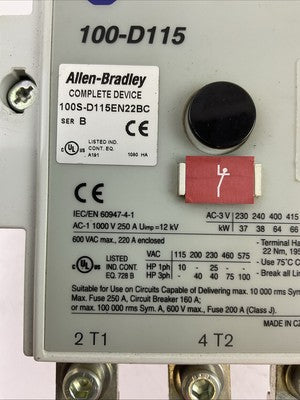 ALLEN BRADLEY 100S-D115EN22BC CONTACTOR SER B 100-DFSV500 SER A 380...500VAC1