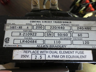 ALLEN-BRADLEY 1497--N5 Ser. A TRANSFORMER 200KVA w/ MR632-77 FUSE BLOCK 240/4803