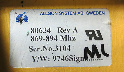 ALLGON SYSTEMS 80634 Rev. A / AT&T CELL KS-24153L6 COMBINER 869-894 Mhz 8
