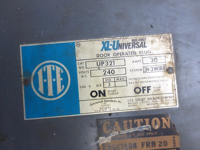 I-T-E UP321 - XL-UNIVERSAL DOOR-OPERATED BUS PLUG - 240V, 30A, 3-POLE1