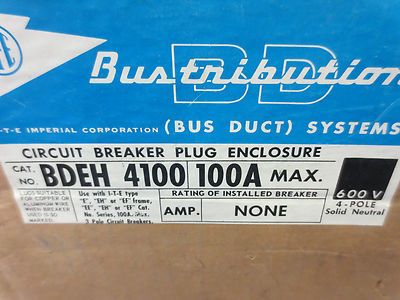 I-T-E BDEH4100 CIRCUIT BREAKER PLUG ENCLOSURE 100A 600V 4-POLE - NEW - NO HANDLE5