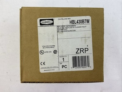 HUBBELL HBL430B7W PIN AND SLEEVE FLANGED INLET 3PHASE 480VAC 30AMP 3POLE0