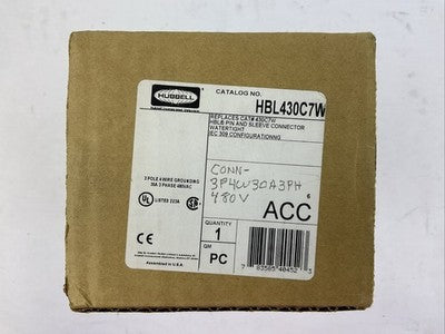 HUBBELL HBL430C7W PIN AND SLEEVE CONNECTOR WATERTIGHT 3PH 480VAC 30AMP 3POLE0