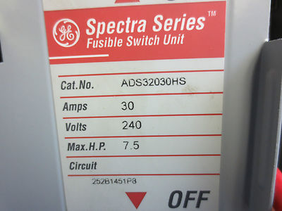 GE ADS32030HS SPECTRA FUSIBLE SWITCH UNIT - 30A 240V 3-POLE - NEW SURPLUS1