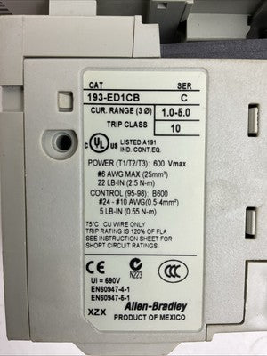 ALLEN BRADLEY STARTER(100-C09D*10 CONTACTOR 24VDC COIL+193-ED1CB RELAY 1.0-5.0A)2