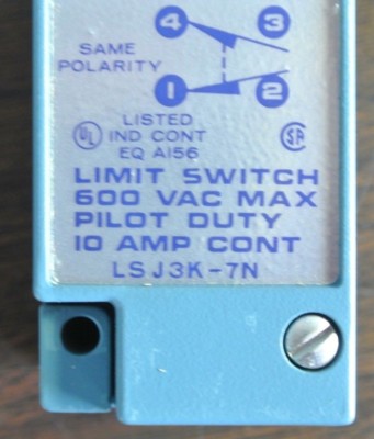 MICROSWITCH LSJ3K-7N - LIMIT SWITCH - 600VAC - PILOT DUTY - 10A CONT NEW SURPLUS1