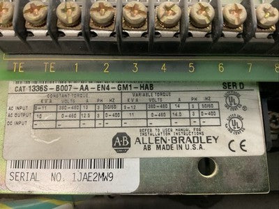 ALLEN BRADLEY 1336S-B007-AA-EN4-GM1-HAB SER D 1336 PLUS SENSORLESS VECTOR DRIVE1