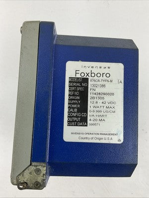 FOXBORO 876CR-TYFN-M INTELLIGENT ELECTROCHEMICAL TRANSMITTER 12.8-42VDC 1WATT1