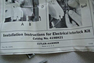 CUTLER-HAMMER 4198H21 ELECTRICAL INTERLOCK for 30-60 and 100A 4105 - NEW SURPLUS5