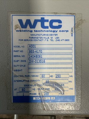 WTC MED WELD 4001 955-4170 WELDER CONTROLLER 900-8805-2M1 900-8213-4M41