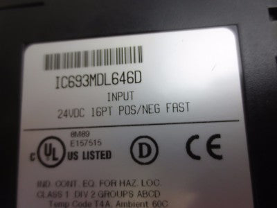 GE FANUC IC693MDL646D INPUT MODULE 24VDC 16PT POS/NEG FAST - LOGIC1