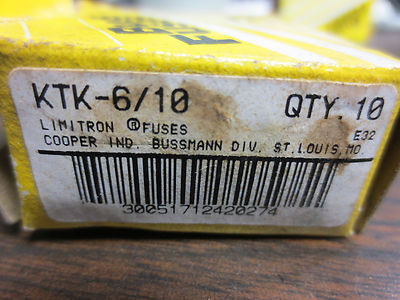 BUSS KTK-6/10 LIMITRON FAST-ACTING FUSE, 6/10A 600VAC - BOX of 10 - NEW SURPLUS2