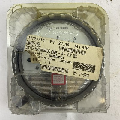 DWYER 2004 W45Y PRESSURE GAUGE 0-4 INCHES OF WATER0