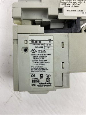 ALLEN BRADLEY STARTER (100-C09*10 CONTACTOR 120V COIL+193-ED1CB RELAY 1.0-5.0A)2