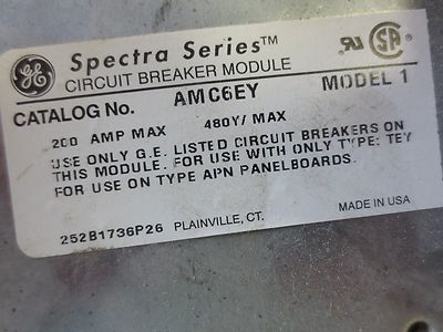 GE AMC6EY CIRCUIT BREAKER MODULE, MODEL 1 - 200A, 6-POLE, 480Y/MAX 6
