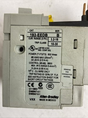 ALLEN BRADLEY 193-EEDB SER B 3.2-16A OVERLOAD RELAY2