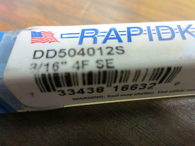 RAPIDKUT CUTTING TOOLS, LOT of 3 END MILLS 3/16" 4F SE, 1/8" 2F SE BE, 3/16" 2E.7