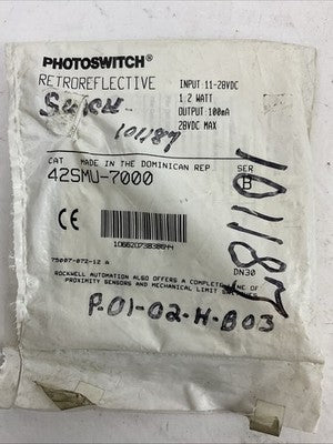 ALLEN BRADLEY 42SMU-7000 SER B 28VDC PHOTOSWITCH RETROREFLECTIVE0