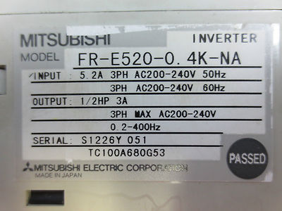 MITSUBISHI FR-E520-0.4K-NA INVERTER - E5001