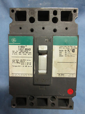 GE THED124015 HI-BREAK CIRCUIT BREAKER 15A 2-POLE 480VAC 250VDC0