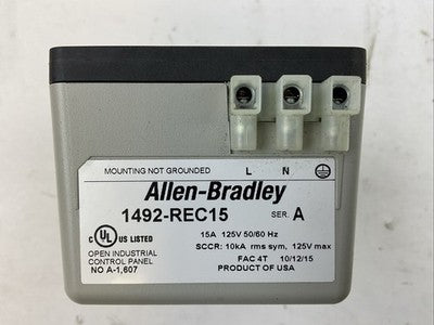 ALLEN BRADLEY 1492-REC15 SER A 15A 125V 50/60HZ DUPLEX RECEPTACLE DIN MOUNT1