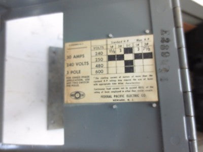 FPE / FEDERAL PACIFIC QMQB-3332 TWIN PANEL SWITCH - 240VAC, 30A, 3-POLE3