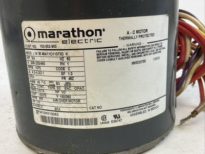 MARATHON MOD J W M 48A11O11073D K AC MOTOR 3/4HP 208-230/460V 1PH 1075RPM1