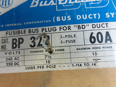 I-T-E BP322 FUSIBLE BUS PLUG - 60A, 240VAC, 3-POLE - NEW SURPLUS3