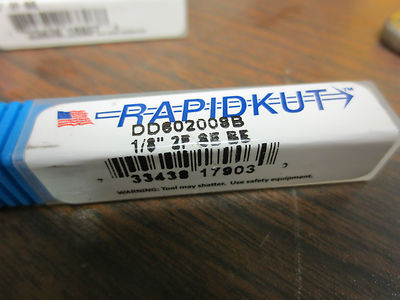 RAPIDKUT CUTTING TOOLS, LOT of 3 END MILLS 3/16" 4F SE, 1/8" 2F SE BE, 3/16" 2E.6