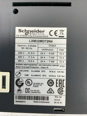 SCHNEIDER ELECTRIC LXM32MD72N4 AC SERVO DRIVE INPUT 3PH 208/400/480V OUTPUT 7kW1