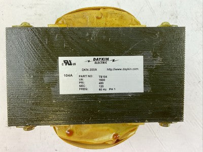 DAYKIN ELECTRIC TS104 TRANSFORMER VA 1500 PRI 480 SEC 120 FREQ 60HZ 3PH0