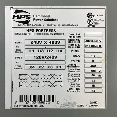 HAMMOND POWER SOLUTIONS C1F1C5LES 240V X 480V 120V/240V 1.5kVA COMMERCIAL POTTED1