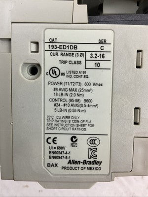ALLEN BRADLEY STARTER (100-C09D*10 SER A COIL 24VDC + 193-ED1DB 3.2-16A SER C)2