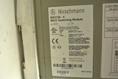 HIRSCHMANN MM2-4TX1 CLASS 1 4-PORT MICE MEDIA MODULE (21 pcs) + MS3124-4 (4pcs)7