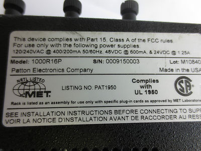 PATTON 1000RPSM / 1000R16P RACK POWER SUPPLY MODULE w/ 2085RC's3