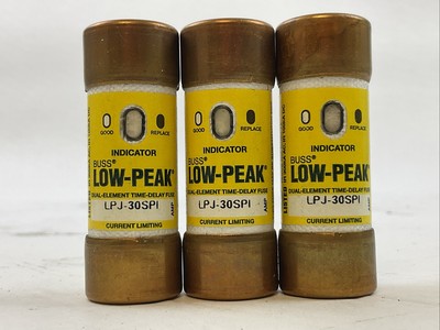 BUSS LPJ-30SPI INDICATOR LOW-PEAK FUSE 30AMP 600VAC 300VDC (LOT OF 3)0
