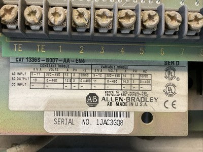 ALLEN BRADLEY 1336S-B007-AA-EN4 SER D 1336 PLUS SENSORLESS VECTOR DRIVE1