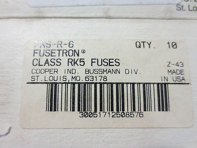 BUSS COOPER BUSSMANN FRS-R6 TIME DELAY LOW-PEAK FUSE 600VAC 6A - NEW SURPLUS2