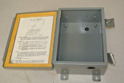 HINGED STEEL CONTROL BOX / ENCLOSURE / Approx. 8" x 6" x 3" / USED0