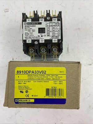 SQUARE D 8910DPA33V02 CONTACTOR 40A RES 600VAC COIL 120VAC 60HZ 110VAC 50HZ 20HP0