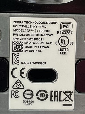 ZEBRA DS9908-SR00004ZZWW SCANNER 5VDC 0.5A DS99082