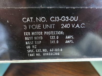 HEINEMANN CJ3-G3-DU / HH83XC306 CIRCUIT BREAKERS 240VAC 60Hz 122A - (2) on RACK1