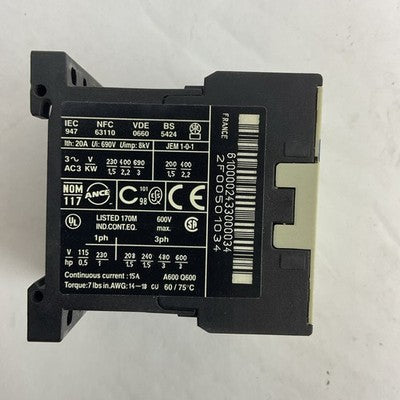 TELEMECANIQUE LP4K0610BW3 600V 20A 3PH 3HP CONTACTOR 24V COIL1