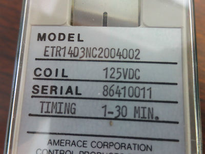 AGASTAT / AMERACE ETR14D3NC2004002 TIMER RELAY, 1-30 MIN. - 125VDC - NEW in BOX1