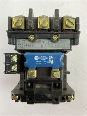 ALLEN BRADLEY 500-B0D93 SER B SIZE 1 CONTACTOR 27A 600VAC 10HP COIL 115-120V0