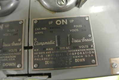 I-T-E V2B3212 CLAMPMATIC VACU-BREAK DUAL-AMPERAGE SWITCH 240V, 30 & 60A, 3-POLE2