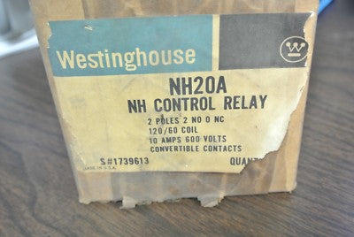 WESTINGHOUSE NH20A CONTROL RELAY - 600V, 10A - 120V COIL - NEW SURPLUS - NH205