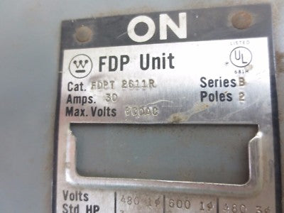 WESTINGHOUSE FDPT2611R TWIN PANEL SWITCH / BUS PLUG - 600V, 30A, 2-POLE3