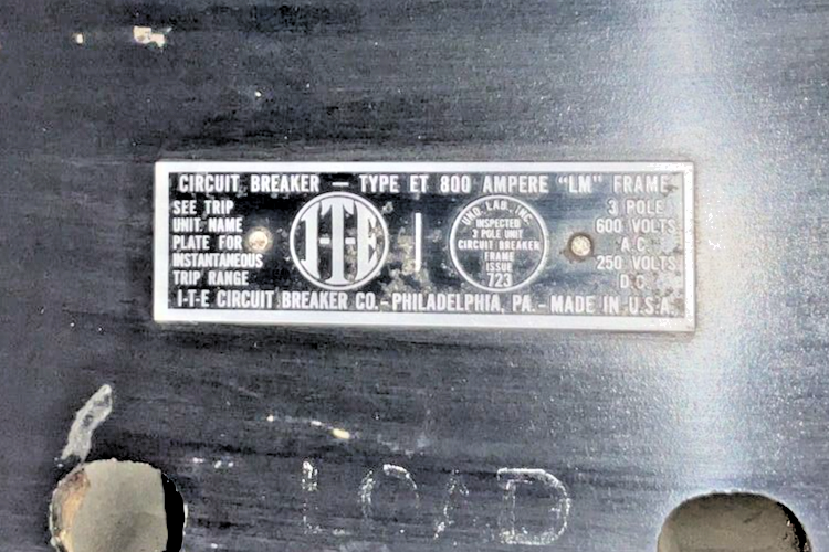 ITE ET8192 CIRCUIT BREAKER 800A FRAME LM 600VAC 3POLE 250VDC 125A TRIP1